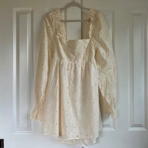 Lovers and Friends Revolve Devi Mini Dress Cream Eyelet Babydoll NWT Size XL